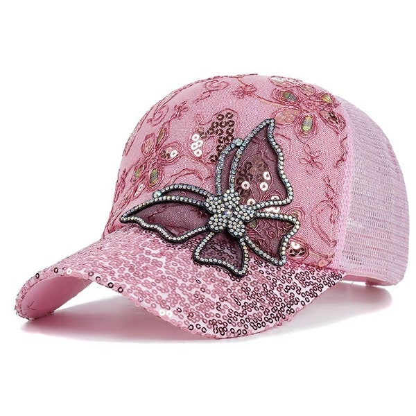 New Fashion Women's Cap -Butterfly Flower Pendant Baseball Cap-Female Outdoor Adjustable Streetwear Summer Trucker Hat