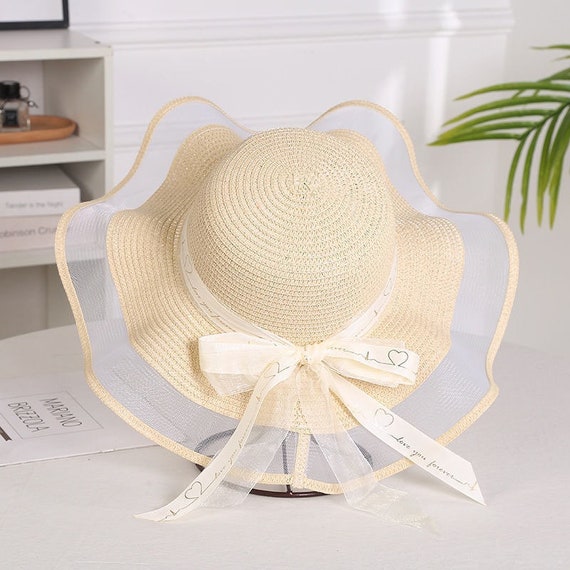 Foldable Big Brim Floppy Girls Straw Hat-sun Hat With Bowknot Elegant  Protection Shading Fashion Beach Caps for Women-womens Straw Hat 