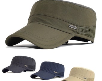 Outdoor Sport Sneldrogende Militaire Caps-Mannen Ademende Cadet Army Cap-Platte Hoge Hoed -t Fietsen Hardlopen Baseball Cap-57-62cm Verstelbare cap