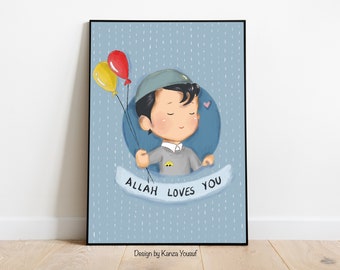 Allah Loves You Print, Islamic Nursery Decor (Digital Download