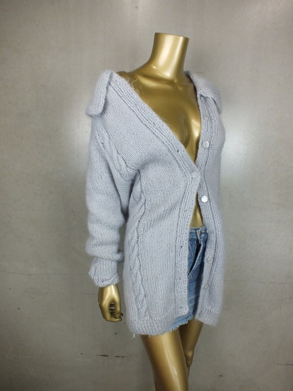 Vintage KNIT Wool Cardigan Long Cardi Sweater Jum… - image 5