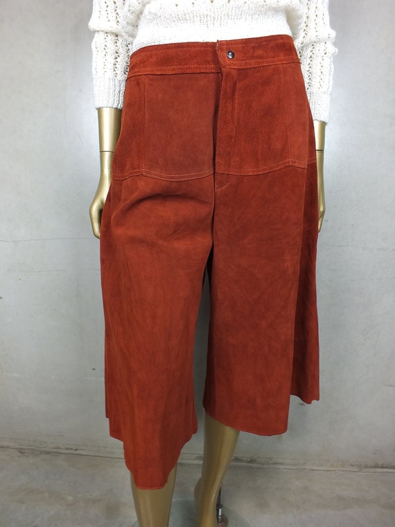 Vintage Suede Leather  Wide Leg Flare Pants > Hig… - image 3