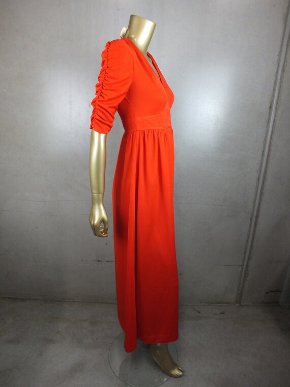 Vintage MAXI Dress 70 70s DRESS .  Vibrant RED Em… - image 8