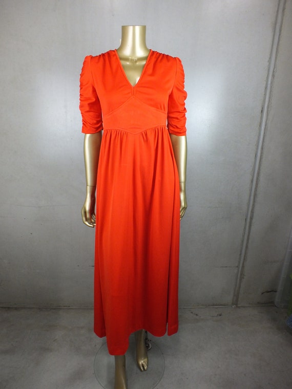 Vintage MAXI Dress 70 70s DRESS .  Vibrant RED Em… - image 6