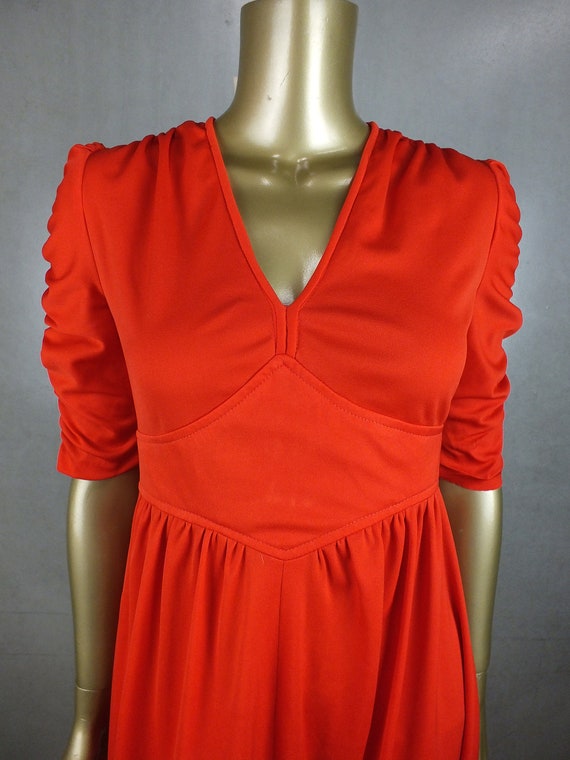 Vintage MAXI Dress 70 70s DRESS .  Vibrant RED Em… - image 5