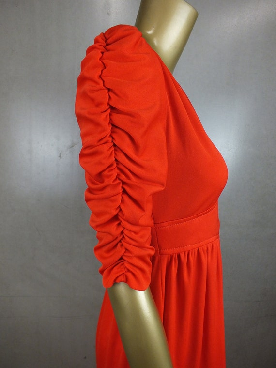 Vintage MAXI Dress 70 70s DRESS .  Vibrant RED Em… - image 9
