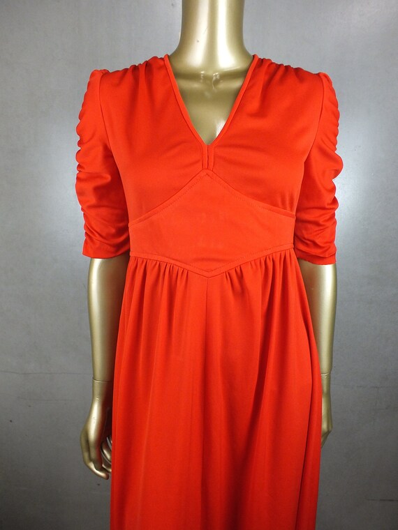 Vintage MAXI Dress 70 70s DRESS .  Vibrant RED Em… - image 7