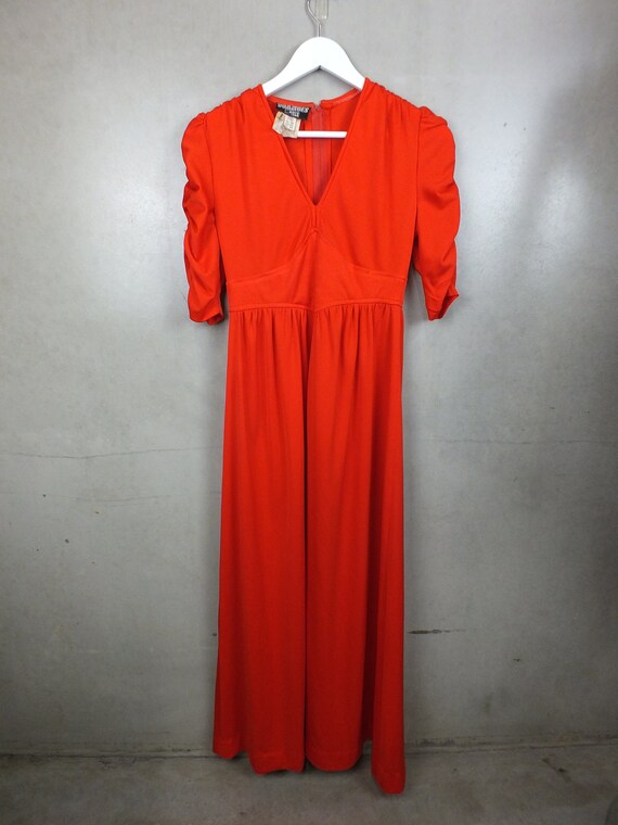 Vintage MAXI Dress 70 70s DRESS .  Vibrant RED Em… - image 3