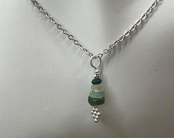 Sea Glass Pendant Necklace: Ancient Roman Glass, Sterling Silver Chain