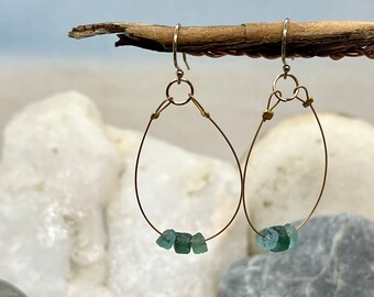 Handmade Sea Glass Dangle Earrings: 14K Gold Filled, Ancient Roman Glass Beads
