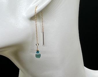 Sea Glass Threader Earrings: 14K Gold Filled, Sterling Silver, Adjustable Drop