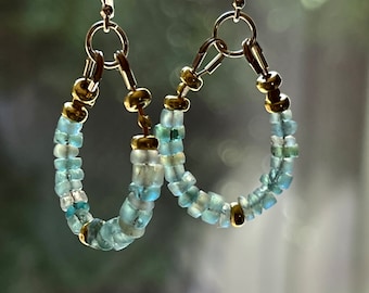 Teardrop Sea Glass Hoop Earrings: 14K Gold Filled, Sterling Silver