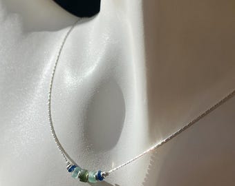 Sea Glass Necklace: Ancient Roman Glass Beads, Sterling Silver Chain