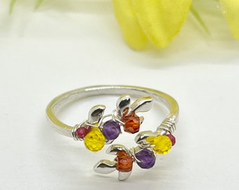 Wire Wrapped Faceted Gemstone Adjustable Ring * Sterling Silver * Topaz * Ruby * Amethyst * Cubic Zirconia * Gift for Her * Handmade *