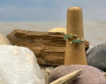 Sea Glass Ring: 22K Gold Laurel, Sterling Silver, Adjustable