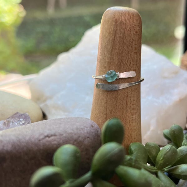 Handcrafted Sea Glass Wrap Ring: Ancient Roman Glass Beads, Sterling Silver & Gold Filled