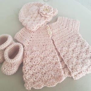 Newborn Baby Girl Gift Set - Baby Girl Cardigan Set 0-3 months - Baby Princess Cardigan Set - Crochet Baby Cardigan Set