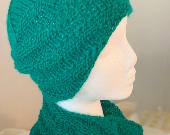 Hand Knit Llama Swirl Beanie Hat and Cowl