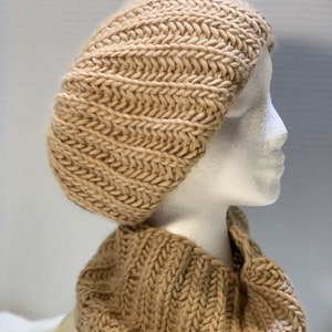 Hand Knit Brioche Knit Wool and Alpaca Hat and Cowl