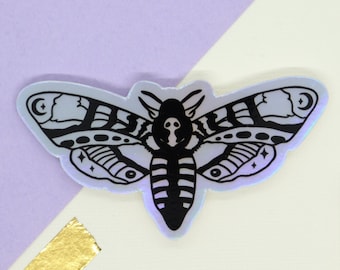 Pegatina holográfica de polilla de la calavera - Calcomanía para portátil de bruja