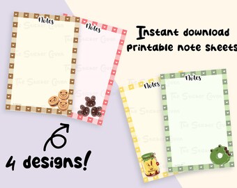 Bloc de notas imprimible con postres de animales kawaii (descarga digital)