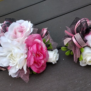 Wrist Corsage and Boutonniere Set. Prom Corsage. Boutonniere. Corsage wedding or dance. Pinks Homecoming.