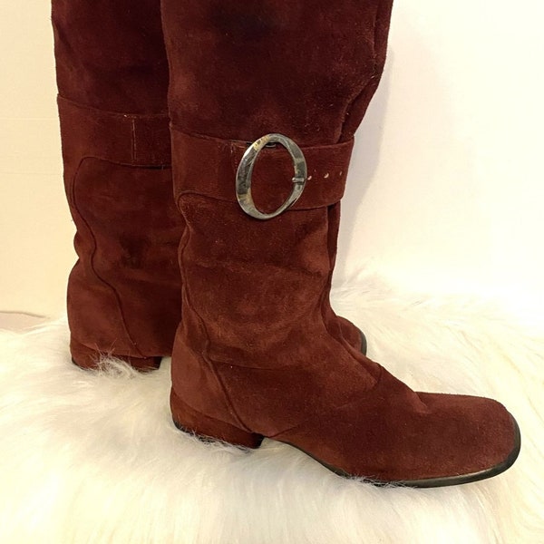 Vintage under the knee BURGUNDY BILTRITE suede women's boots size 7 RETRO 70'S
