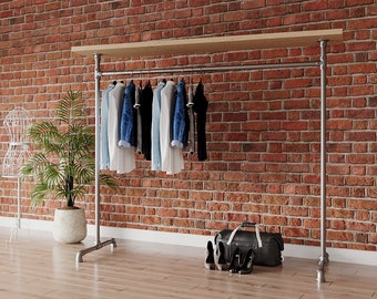 Free Standing Clothing Rack with Shelf | Handmade Industrial Pipe Clothes Rail | Garment Rack with Coat Rack - Clothing rail, Metal Rack