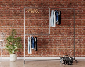 Industrial Pipe Clothing Rail - Heavy-Duty Clothing Storage Rack - Free-Standing Coat Rack - Industrial Pipe Display