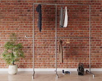 Heavy-Duty Double Rail Clothes Rack | Industrial Pipe Garment Rail | Freestanding Wardrobe | Galvanized Pipe with Hook | Home & Retail Use