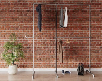 Heavy-Duty Industrial Pipe Clothes Rack - Free-Standing Clothing Rail - Galvanized Pipe Wardrobe Storage - Industrial-Style