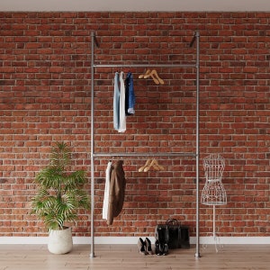 Galvanized Industrial Clothing Rack - Wall-Mounted Clothes Rail - Industrial Pipe Wardrobe Organizer