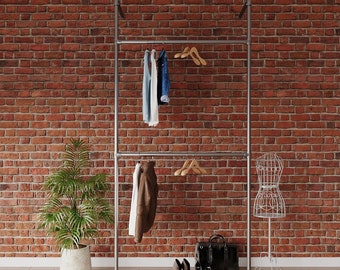 Wall Mounted Double Rail Clothing Rack | Industrial Pipe Clothes Rail | Heavy Duty Wardrobe Organizer | Home or Retail Use | Custom Size