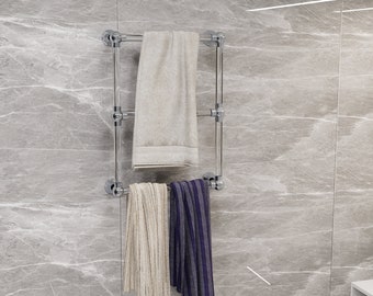Three-Bar Lucite Towel Rack | Premium Acrylic Towel Holder with End Brackets | Modern Bathroom Accessory | Wall-Mounted Clear Rod