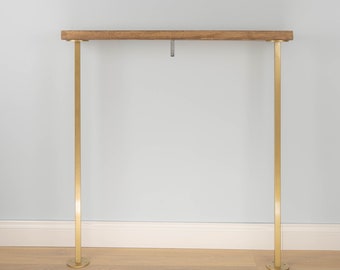 ROBNO Industrial Wooden Console table - hallway table radiator shelf Slimline Table with industrial gold legs Scaffolding