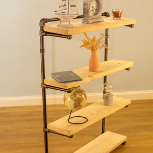 Rustic Free-Standing Pipe Shelf | Industrial Style Open Storage Unit | Metal Frame Wooden Shelving | Loft & Farmhouse Display Rack