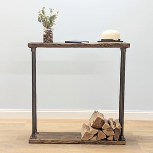 Firewood Holder Rack with Top Shelf | Industrial Log Storage Stand | Fireplace Wood Organizer | Heavy-Duty Metal Fireside Rack