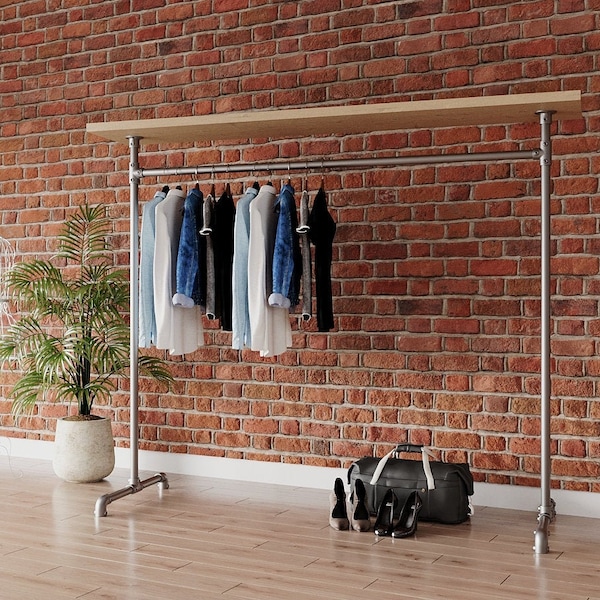 Freistehender Kleiderständer mit Regal | Handgemachte Industrial Pfeife Kleiderstange | Kleiderständer mit Garderobe - Kleiderstange, Metallständer