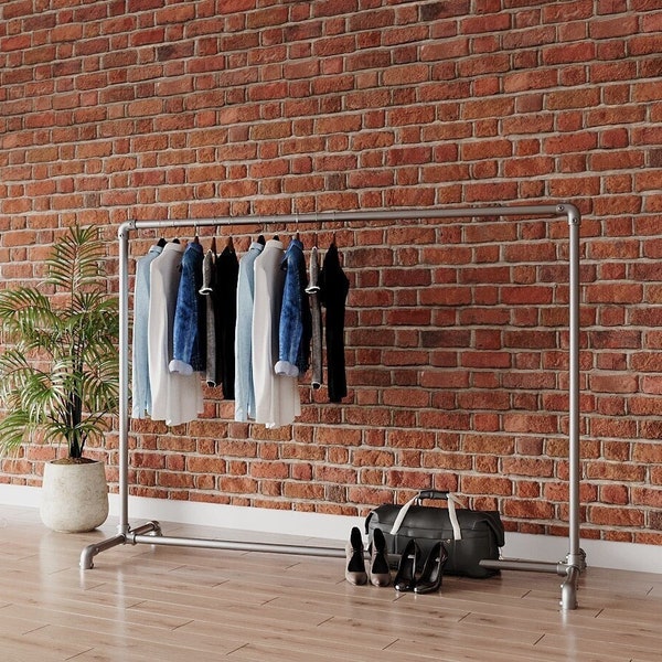 Industrial Clothes Rack - Free-Standing Garment Rack - Retail Display - Galvanized Pipe Clothing Rail - Metal Wardrobe
