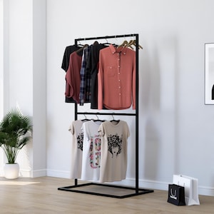 Minimalist Double Rail Clothing Rack | Free Standing Metal Garment Rack | Modern Clothes Display | Custom Size Available