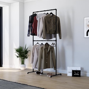 Free-Standing Double Clothing Rack – Heavy-Duty Solid Steel Tube Garment Rail for Home or Retail Display, Custom Sizes Available