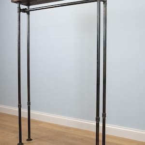 Floor Mounted Clothing Rack with Top Wood Shelf | Industrial Pipe Garment Rail | Handmade Coat Rack | Custom Size | Home or Retail Display image 5