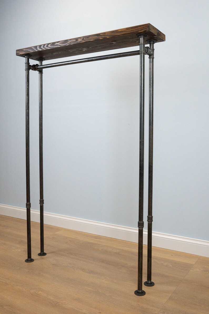 Floor Mounted Clothing Rack with Top Wood Shelf | Industrial Pipe Garment Rail | Handmade Coat Rack | Custom Size | Home or Retail Display image 5
