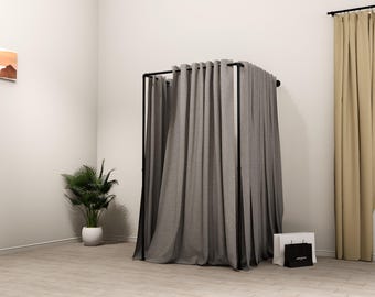 Wall-Mounted Rectangular Changing Room Curtain Rail | Boutique Fitting Room Rod | Retail Dressing Booth Frame | Industrial Pipe Design