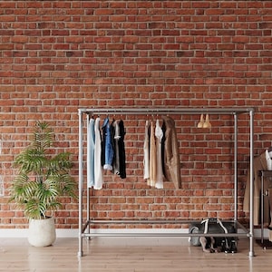 Industrial Clothing Rail | Rectangle Freestanding Garment Rack | Heavy Duty Pipe Display Rack | Wide Hanging Space | Home or Retail Use