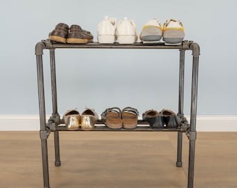 2-Tier Metal Pipe Shoe Rack | Industrial Sneaker & Boot Storage | Minimalist Entryway Organizer | Handmade Vintage Pipe Shoe Stand