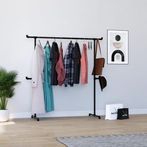 Industrial Pipe Clothing Rack with Hooks | Freestanding Garment Rail | Made to Order Clothing Storage | Custom Size | Modern Industrial Rack