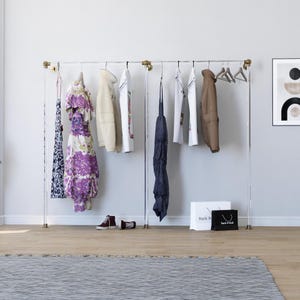 Lucite Wall-Mounted Clothes Rack | Minimalist Brass & Acrylic Garment Rail | Boutique Display Rod | Modern Closet Organizer