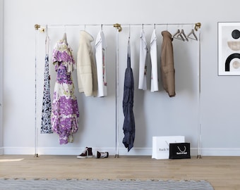 Lucite Wall-Mounted Clothes Rack | Minimalist Brass & Acrylic Garment Rail | Boutique Display Rod | Modern Closet Organizer