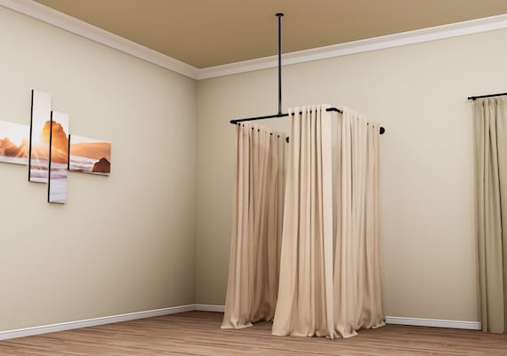 Ceiling & Wall Mounted Changing Room Curtain Rail | Industrial Pipe Fitting Room Frame | Retail Dressing Area | Boutique Curtain Rod